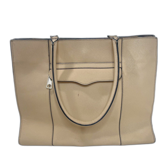 Rebecca Minkoff MAB M.A.B Tote Tan Leather Structured Shoulder Bag Work Purse - Picture 1 of 13